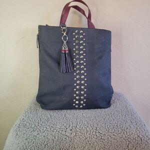 Shiraleah studs, zippers, pockets, tassels PU leather tote bag 16 x 14 x 8 in